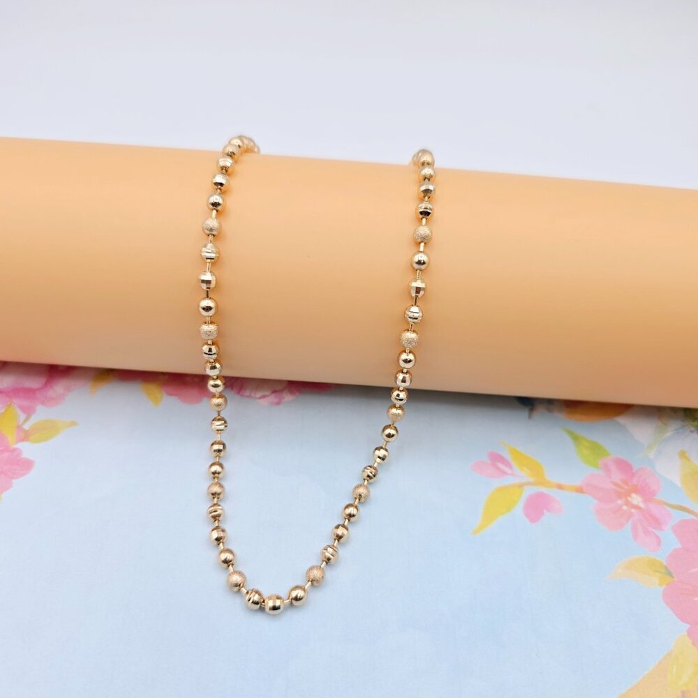 "rose Gold Beaded Ball Chain Necklace, 20 Inch, Gold Plated Brass, XPNL0106